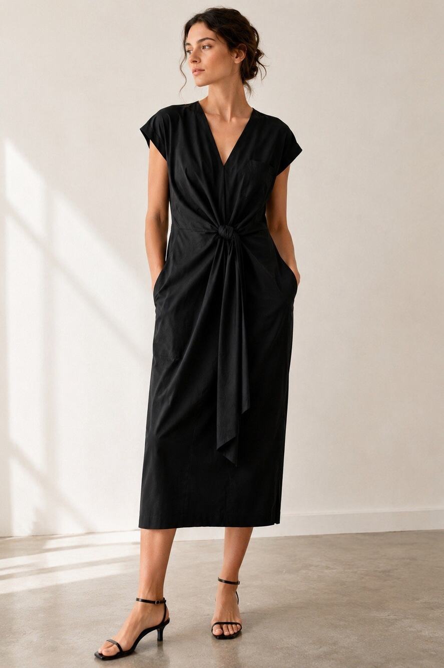 Psophia Vazquez De Castro Midi Dress Black Cotton Medium Minimalist Luxury NWT